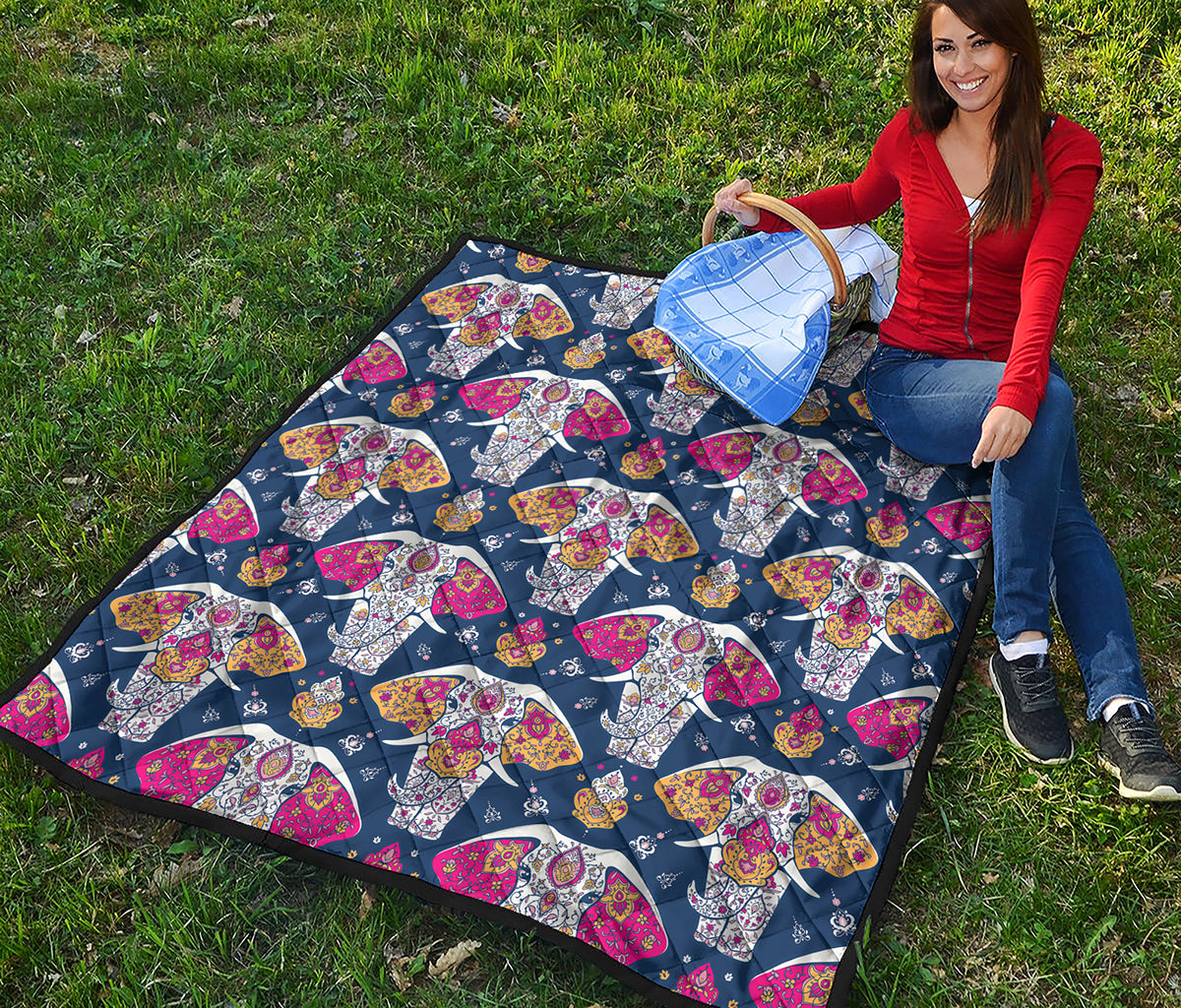 Indian Floral Elephant Pattern Print Quilt