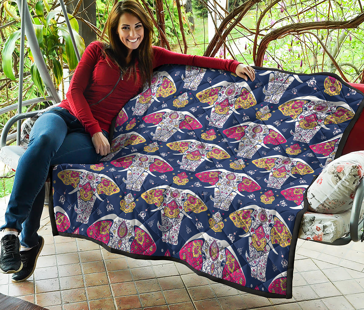 Indian Floral Elephant Pattern Print Quilt