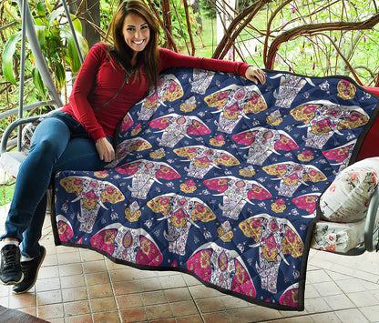 Indian Floral Elephant Pattern Print Quilt