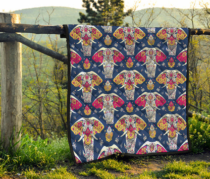 Indian Floral Elephant Pattern Print Quilt