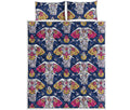 Indian Floral Elephant Pattern Print Quilt Bed Set