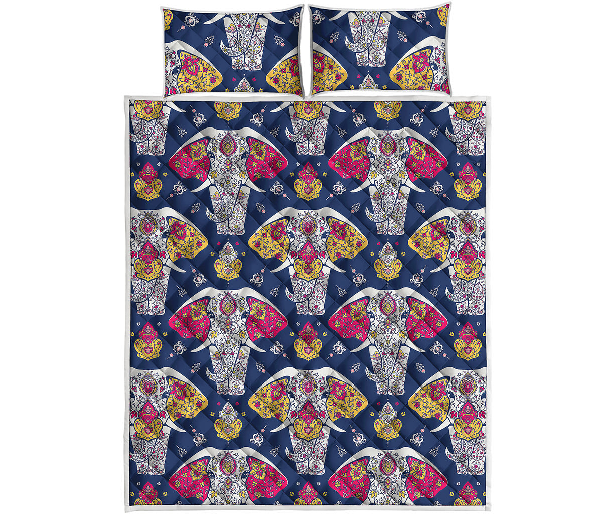 Indian Floral Elephant Pattern Print Quilt Bed Set