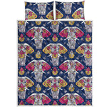 Indian Floral Elephant Pattern Print Quilt Bed Set