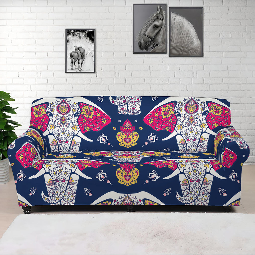 Indian Floral Elephant Pattern Print Sofa Cover