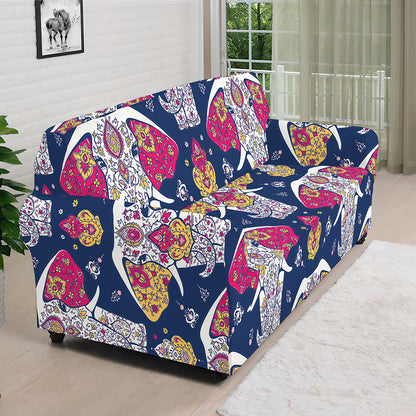 Indian Floral Elephant Pattern Print Sofa Cover