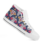 Indian Floral Elephant Pattern Print White High Top Shoes