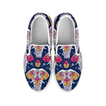 Indian Floral Elephant Pattern Print White Slip On Shoes