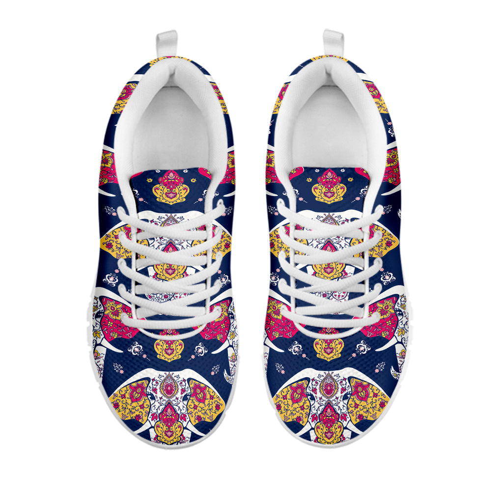 Indian Floral Elephant Pattern Print White Sneakers