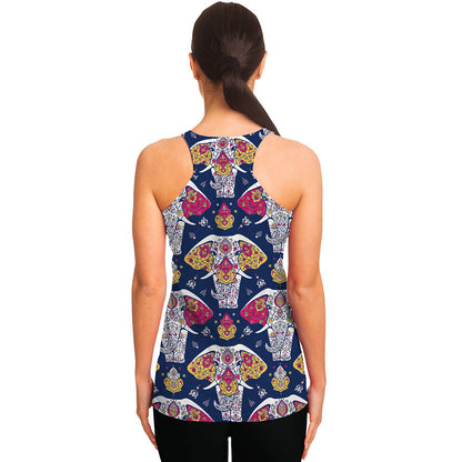 Indian Floral Elephant Pattern Print Women's Racerback Tank Top