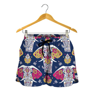 Indian Floral Elephant Pattern Print Women's Shorts