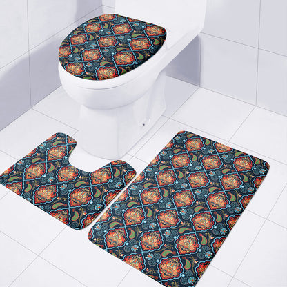 Indian Floral Paisley Pattern Print 3 Piece Bath Mat Set