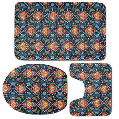 Indian Floral Paisley Pattern Print 3 Piece Bath Mat Set