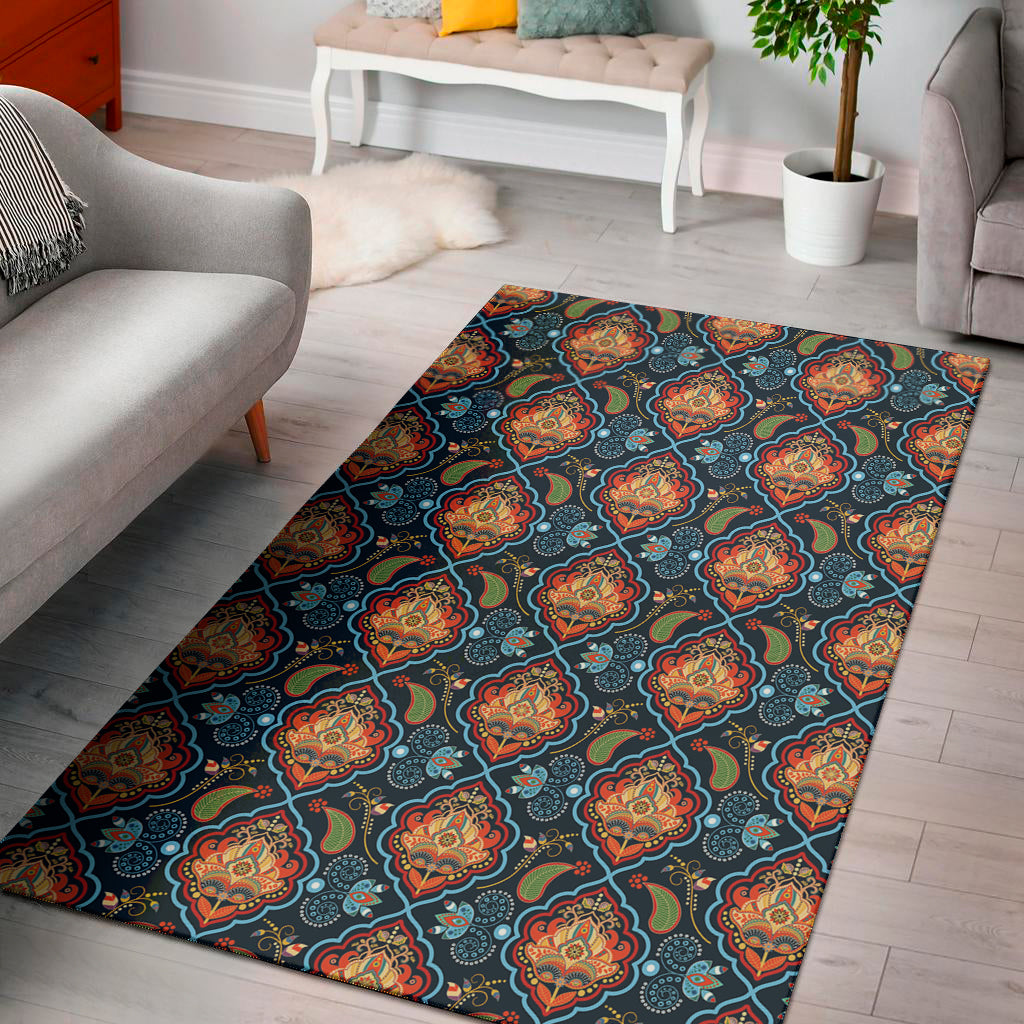 Indian Floral Paisley Pattern Print Area Rug