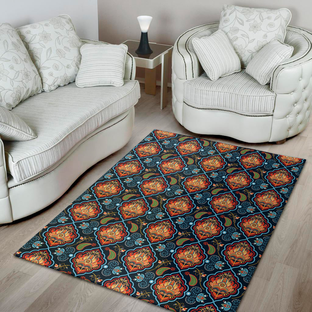 Indian Floral Paisley Pattern Print Area Rug