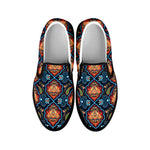 Indian Floral Paisley Pattern Print Black Slip On Shoes