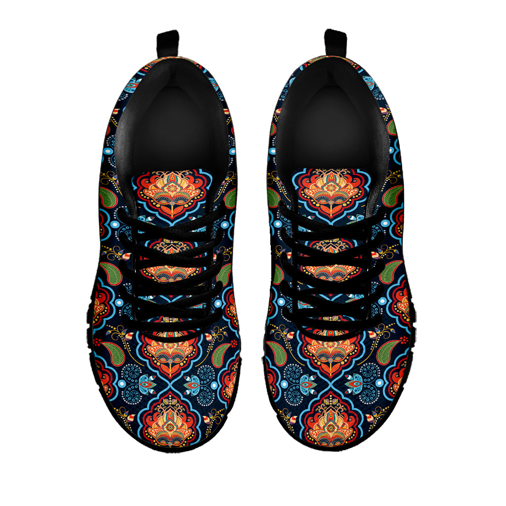 Indian Floral Paisley Pattern Print Black Sneakers