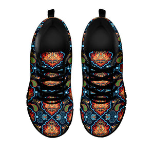 Indian Floral Paisley Pattern Print Black Sneakers