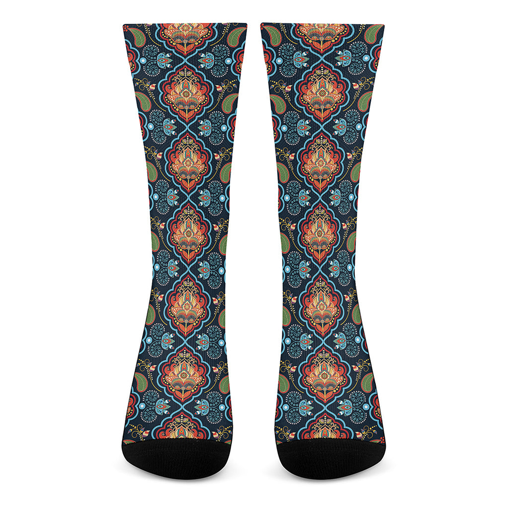 Indian Floral Paisley Pattern Print Crew Socks