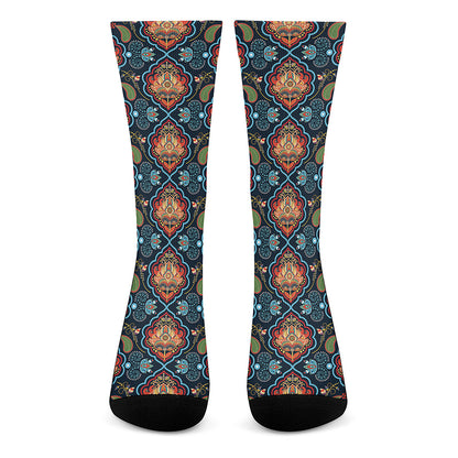 Indian Floral Paisley Pattern Print Crew Socks
