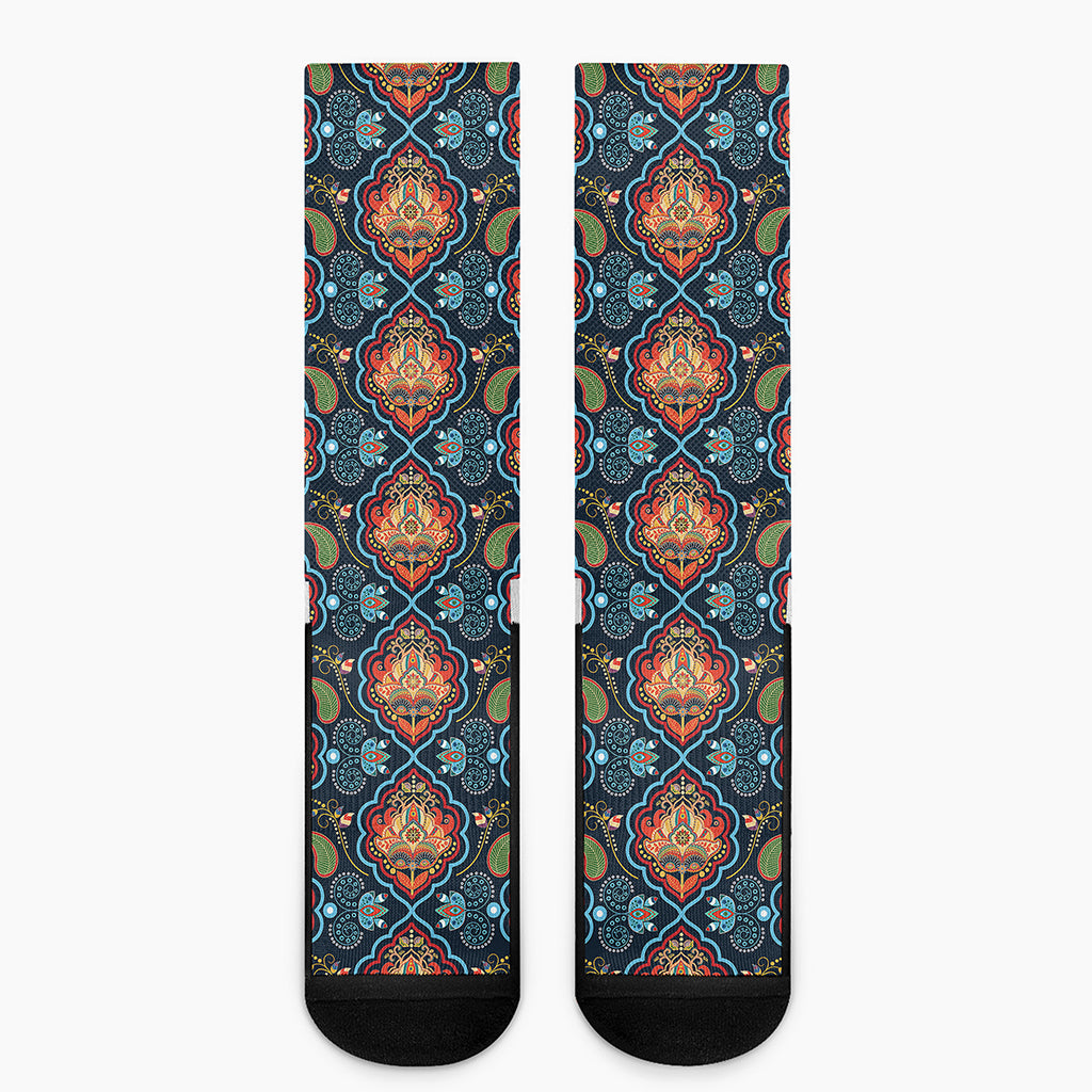 Indian Floral Paisley Pattern Print Crew Socks