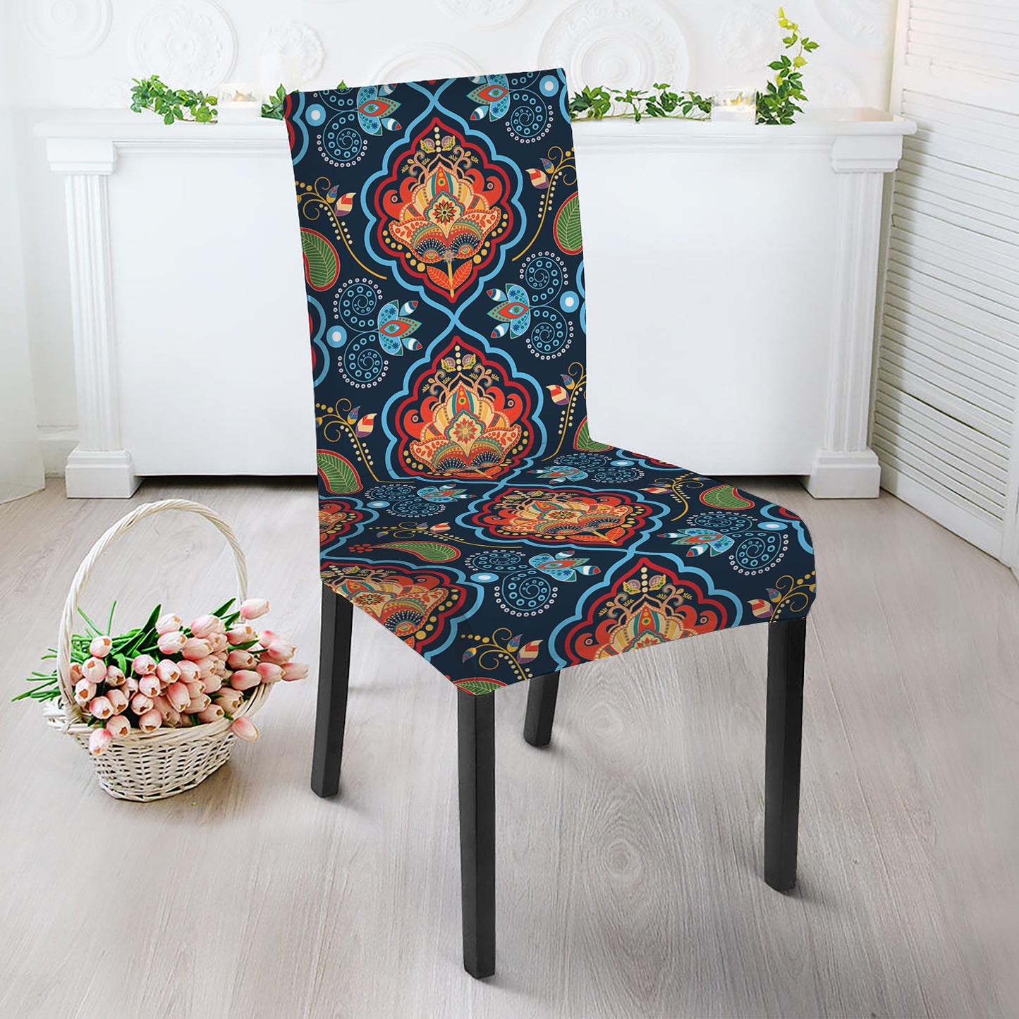 Indian Floral Paisley Pattern Print Dining Chair Slipcover