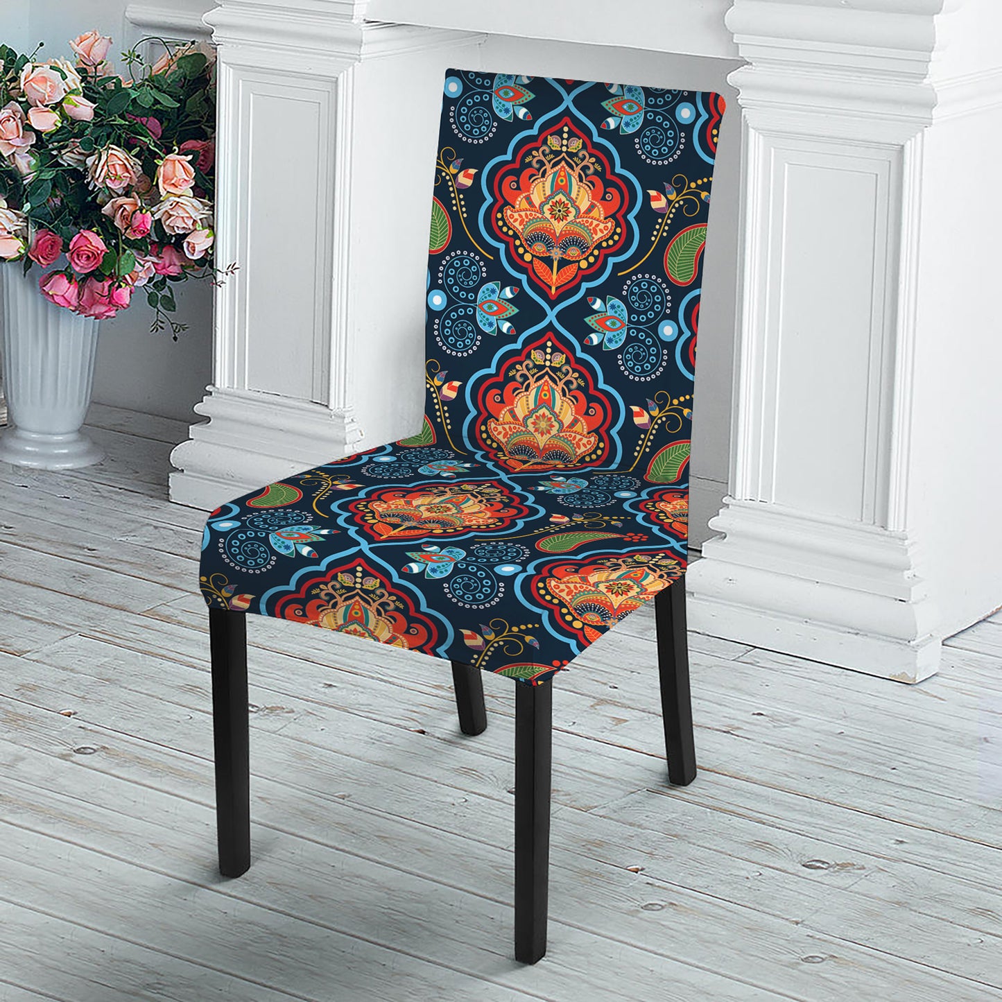 Indian Floral Paisley Pattern Print Dining Chair Slipcover