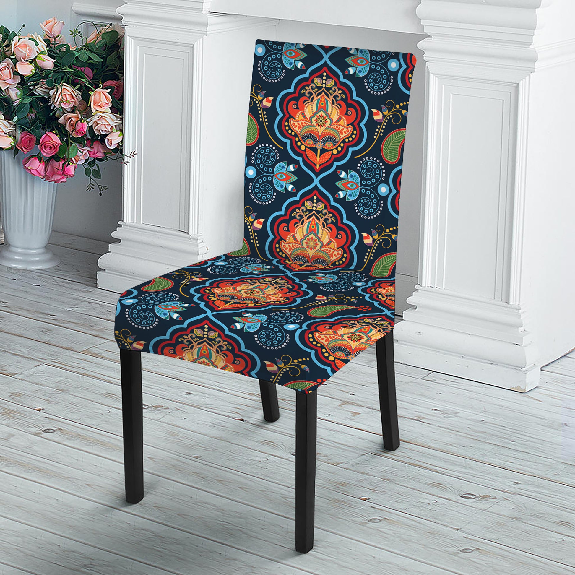 Indian Floral Paisley Pattern Print Dining Chair Slipcover