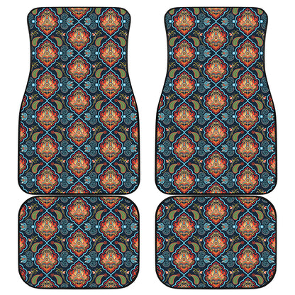 Indian Floral Paisley Pattern Print Front and Back Car Floor Mats