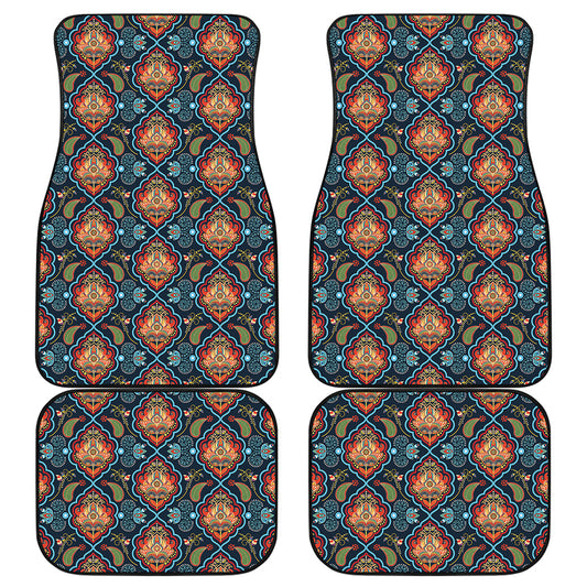 Indian Floral Paisley Pattern Print Front and Back Car Floor Mats
