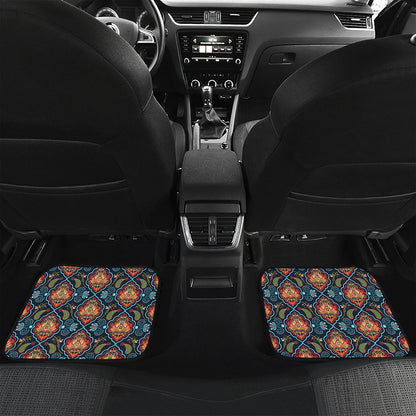 Indian Floral Paisley Pattern Print Front and Back Car Floor Mats