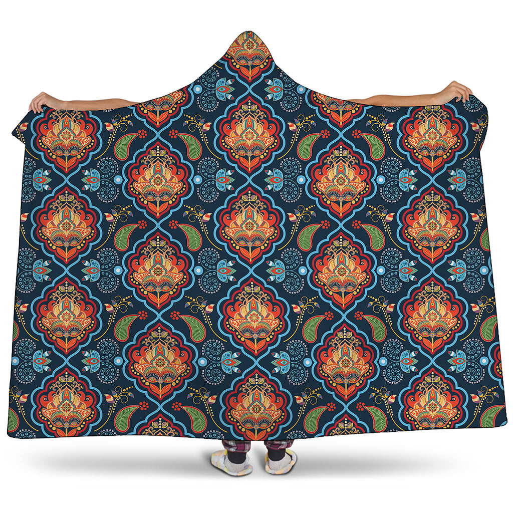 Indian Floral Paisley Pattern Print Hooded Blanket