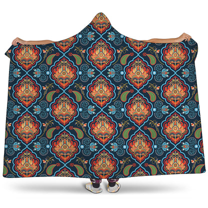 Indian Floral Paisley Pattern Print Hooded Blanket