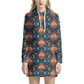 Indian Floral Paisley Pattern Print Pullover Hoodie Dress