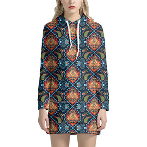 Indian Floral Paisley Pattern Print Hoodie Dress