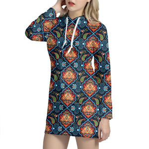 Indian Floral Paisley Pattern Print Hoodie Dress