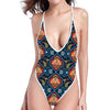 Indian Floral Paisley Pattern Print One Piece High Cut Swimsuit