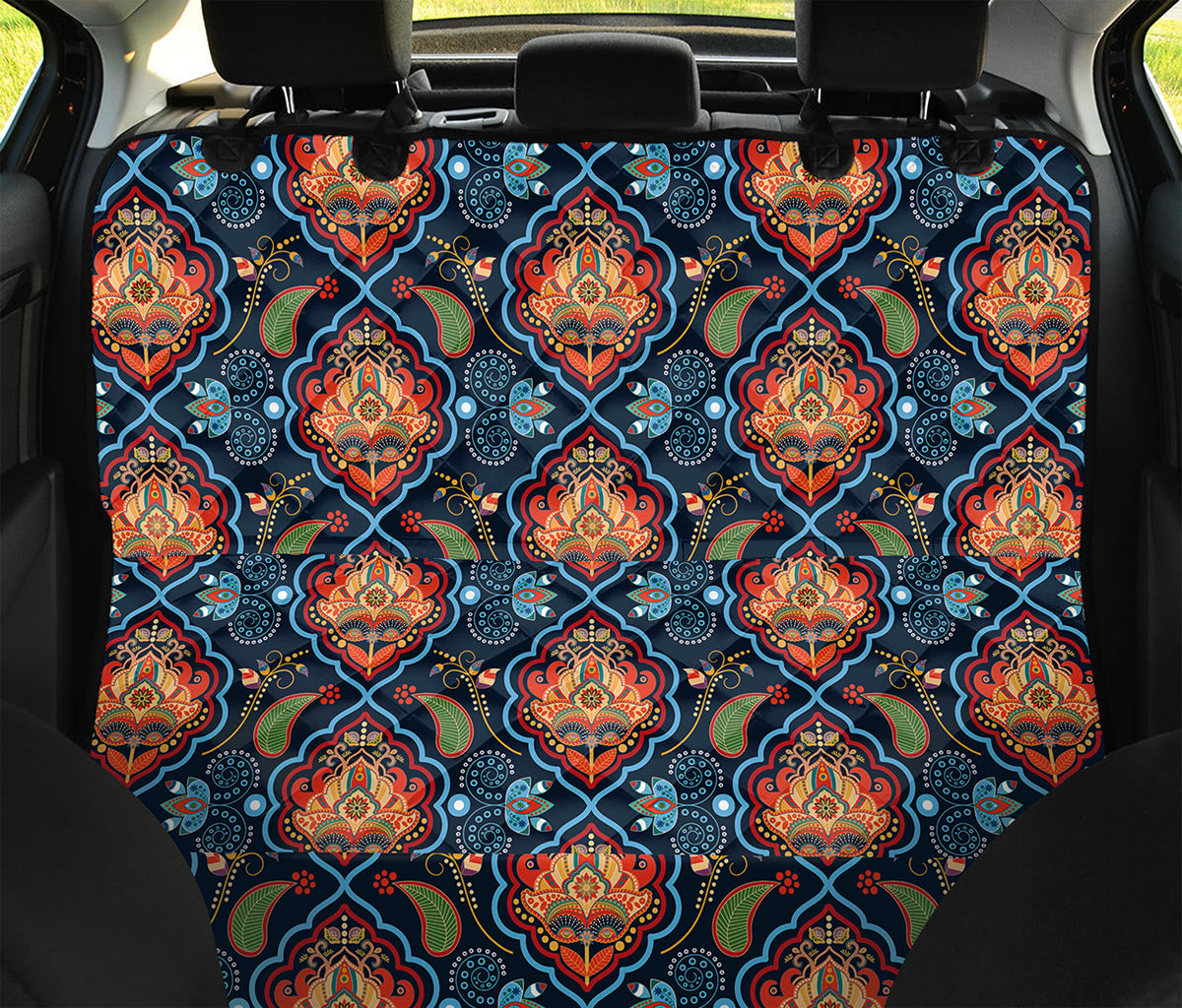 Indian Floral Paisley Pattern Print Pet Car Back Seat Cover