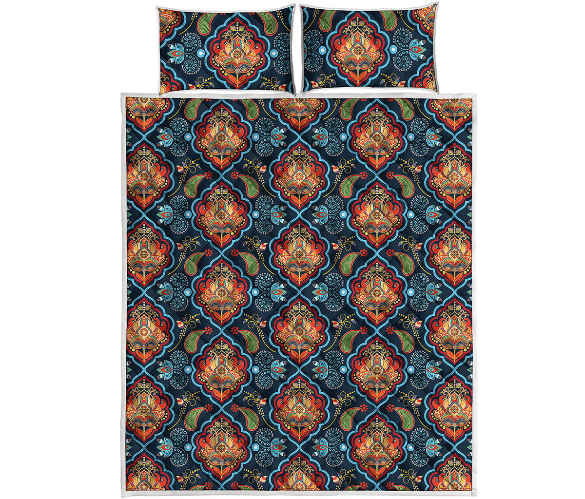Indian Floral Paisley Pattern Print Quilt Bed Set