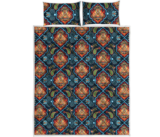 Indian Floral Paisley Pattern Print Quilt Bed Set