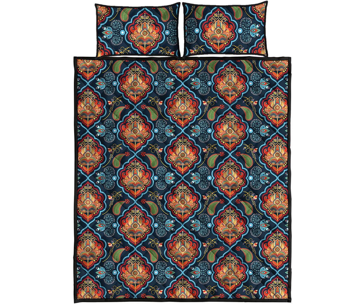 Indian Floral Paisley Pattern Print Quilt Bed Set