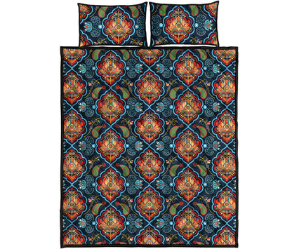 Indian Floral Paisley Pattern Print Quilt Bed Set