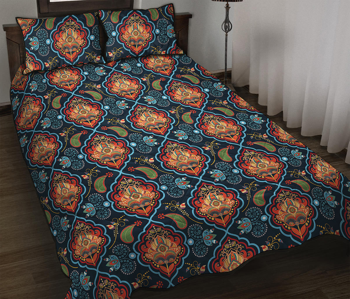 Indian Floral Paisley Pattern Print Quilt Bed Set