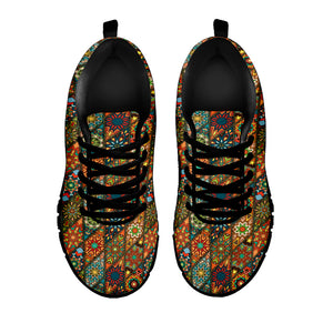 Indian Floral Patchwork Pattern Print Black Sneakers