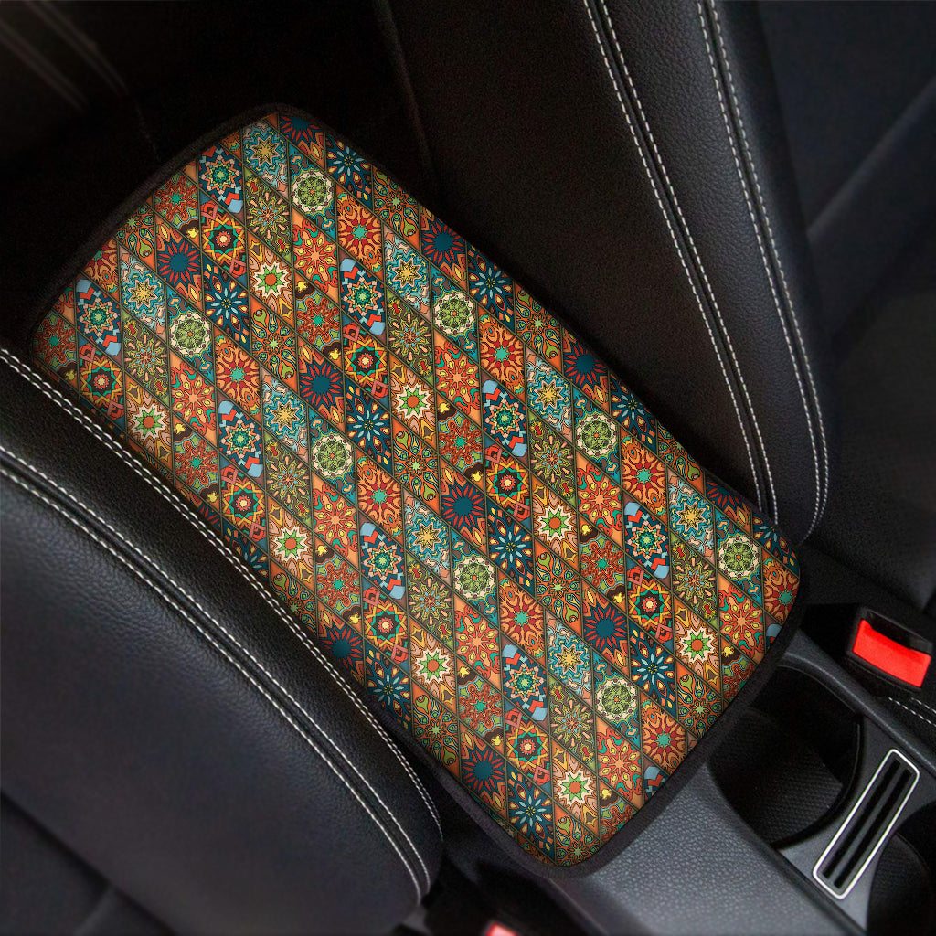 Indian Floral Patchwork Pattern Print Car Center Console Cover