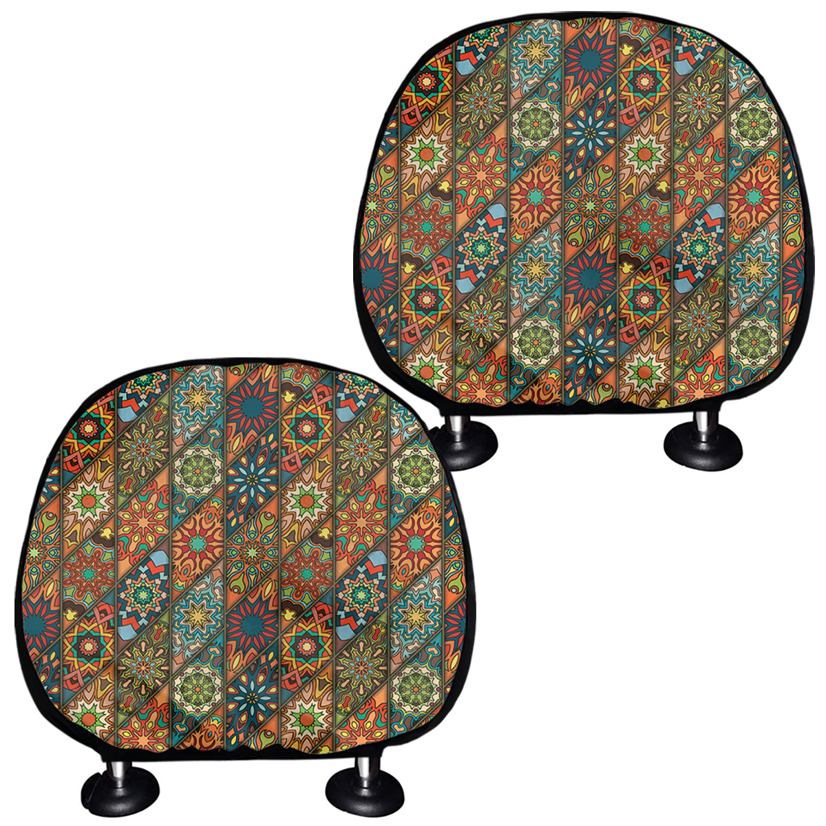 Indian Floral Patchwork Pattern Print Car Headrest Covers