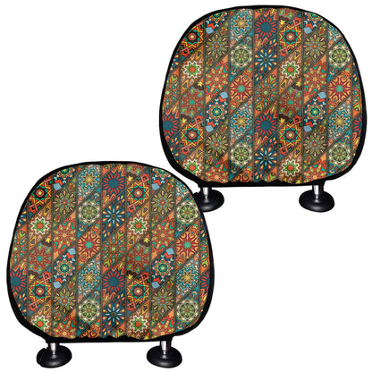 Indian Floral Patchwork Pattern Print Car Headrest Covers