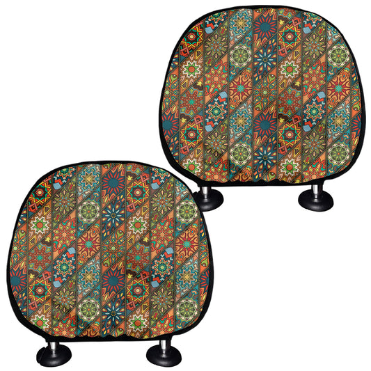 Indian Floral Patchwork Pattern Print Car Headrest Covers