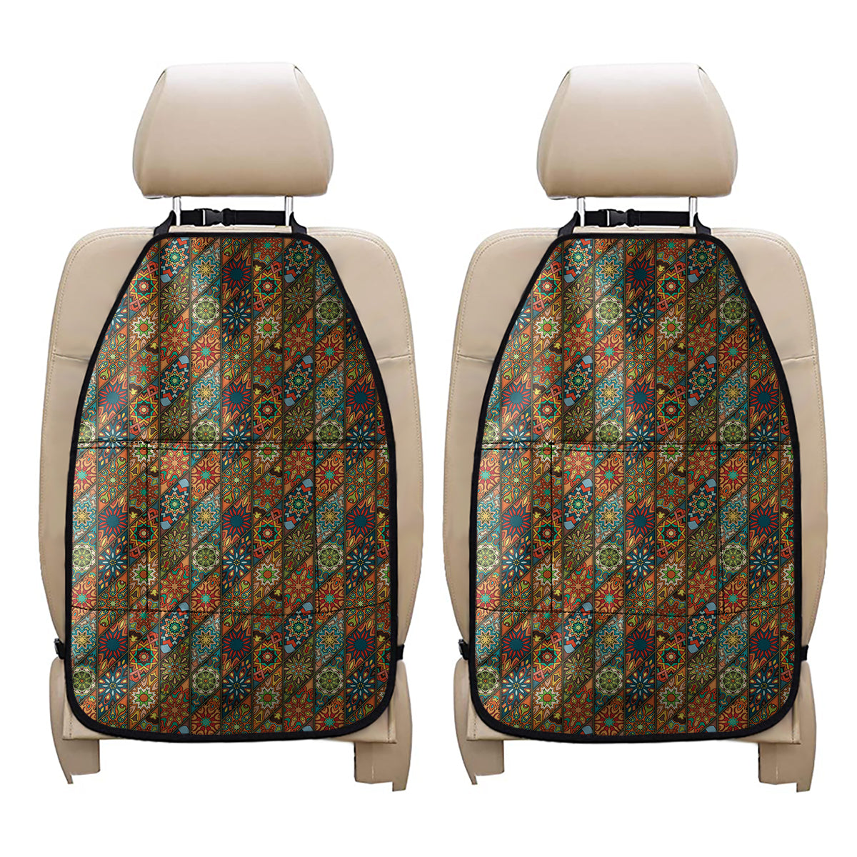 Indian Floral Patchwork Pattern Print Car Seat Organizers