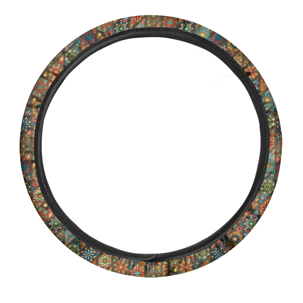 Indian Floral Patchwork Pattern Print Car Steering Wheel Cover