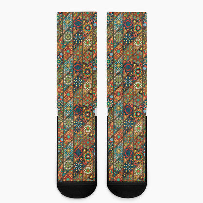 Indian Floral Patchwork Pattern Print Crew Socks